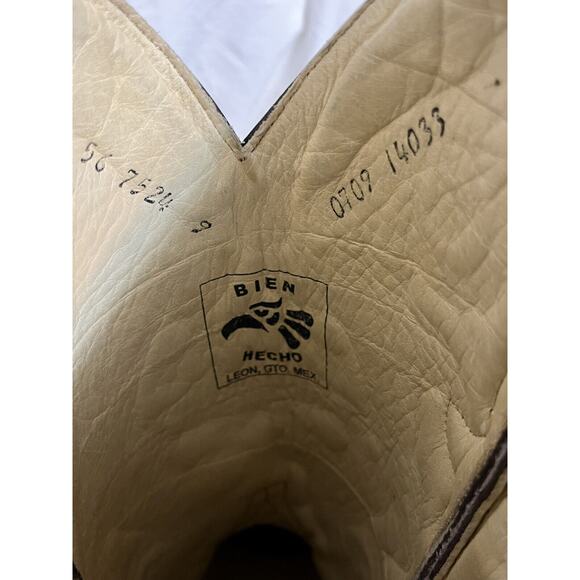 El General Cowboy Boots Mens Sz 8 Tiger Stripe Lizard Skin Exotic Leather Brown - Picture 15 of 16